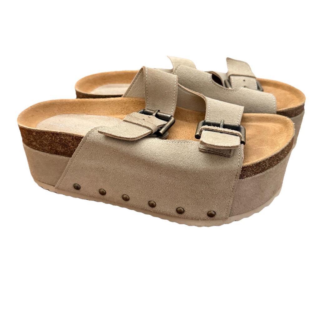Intentionally Blank Rule Breaker  Beige Suede Platform Slide Sandals
